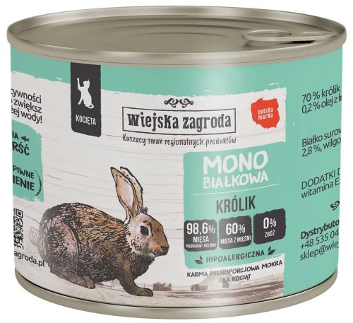 WIEJSKA ZAGRODA Królik mokra karma mono dla kociąt, 200 g
