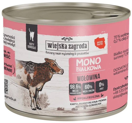WIEJSKA ZAGRODA Wołowina mokra karma mono dla kota, 200 g