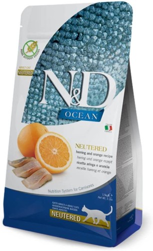 FARMINA N&D Cat Ocean HERRING & ORANGE Śledź z pomarańczą NEUTERED 1,5 kg