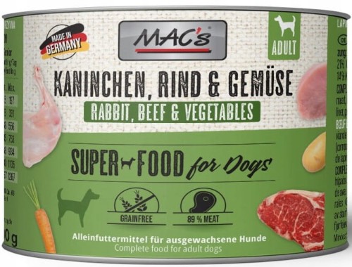 MAC'S Dog Królik i warzywa - Mokra karma dla psa, 200 g