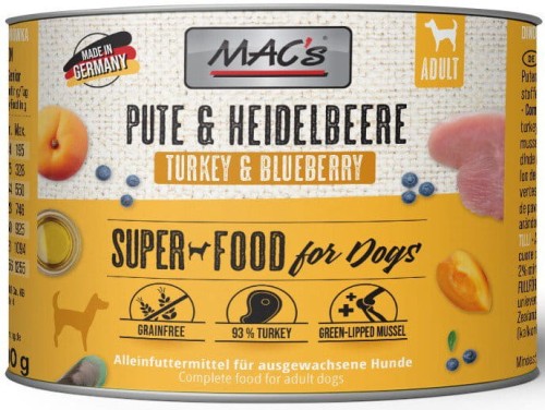 MAC'S Dog Indyk z borówką - Mokra karma dla psa, 200 g